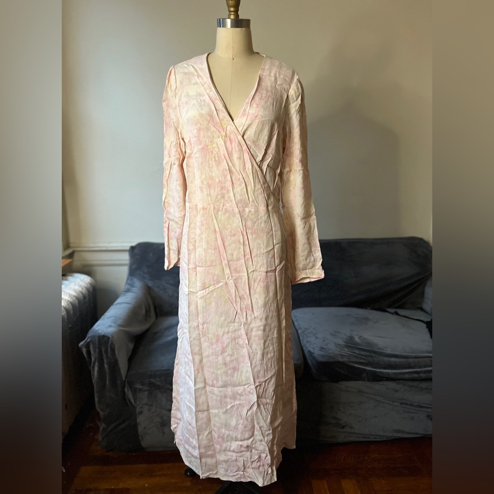 pink watercolor maxi wrap dress H&M